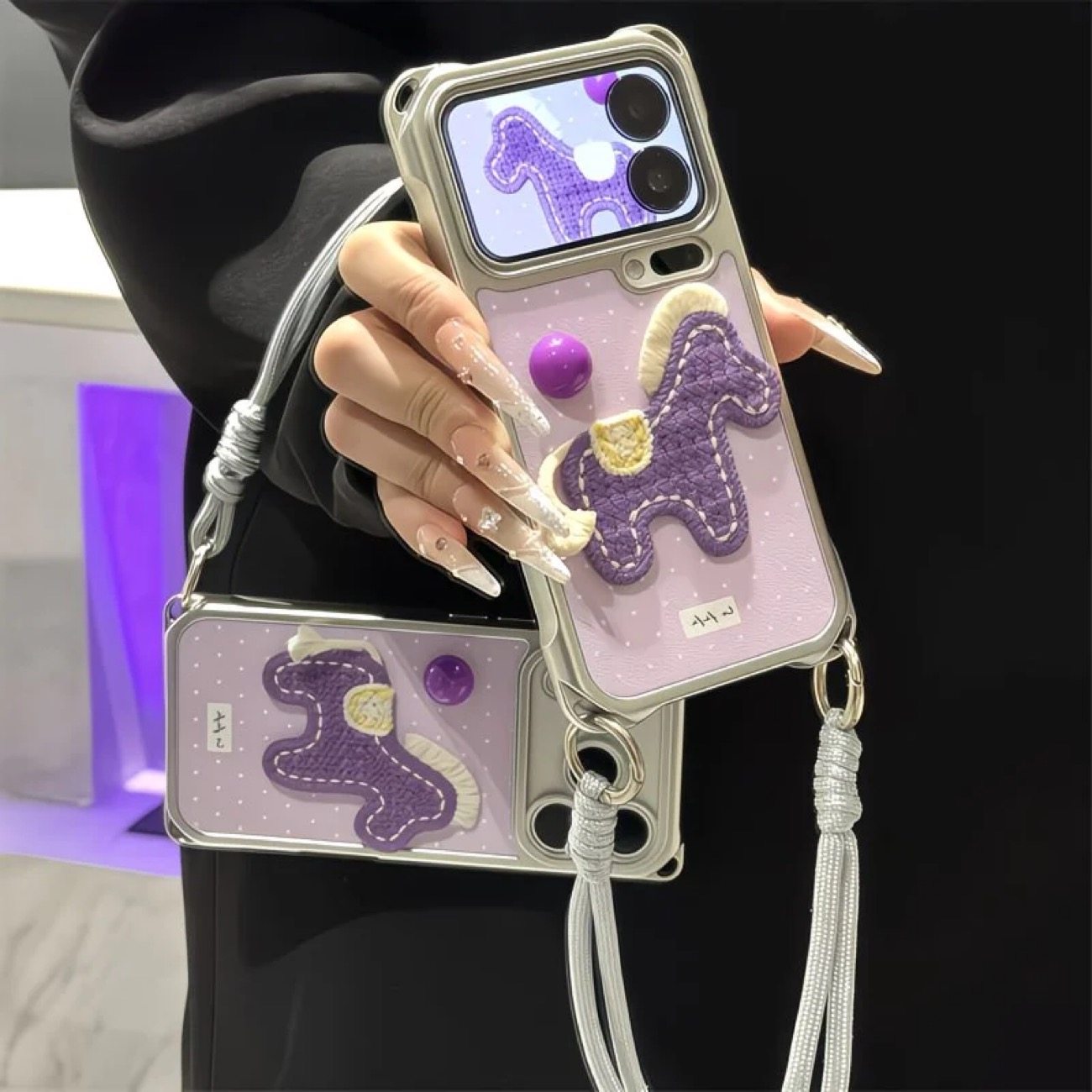 波点紫刺绣小马挂绳适用苹果17promax手机壳华为mate60pro简约pura70个性OPPOReno15新款vivox300防摔小米17,3C数码配件,手机保护套/壳,淘宝优惠券,粉丝福利购,淘宝优惠卷