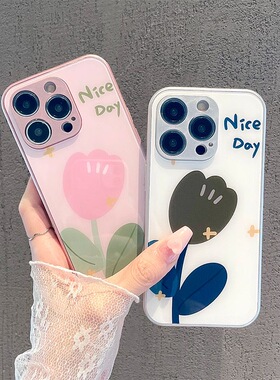 粉色郁金香适用华为nova11手机壳荣耀90新款p60pro女mate50玻璃防摔nova9/8/7se硬壳80全包畅享60创意x30i/40