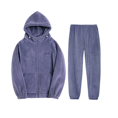 彩蜡加绒加厚海豚绒家居服情侣款