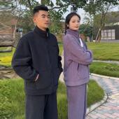 2025秋冬季 保暖加绒加厚两件套学生立领可外穿家居服海豚绒男女款