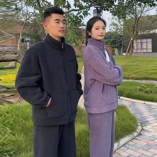 2025秋冬季保暖加绒加厚两件套学生立领可外穿家居服海豚绒男女款
