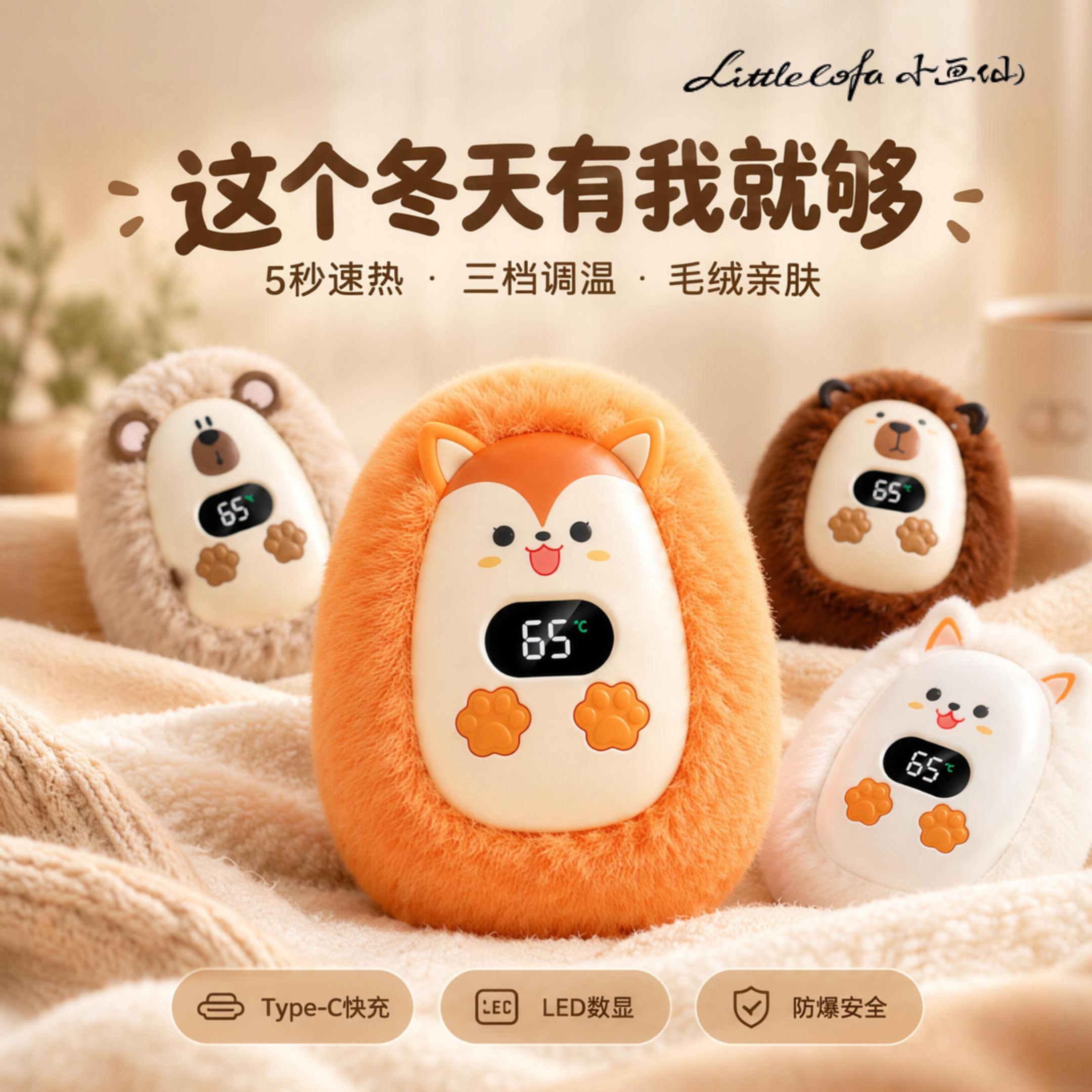 毛绒自发热USB充电防爆暖手宝