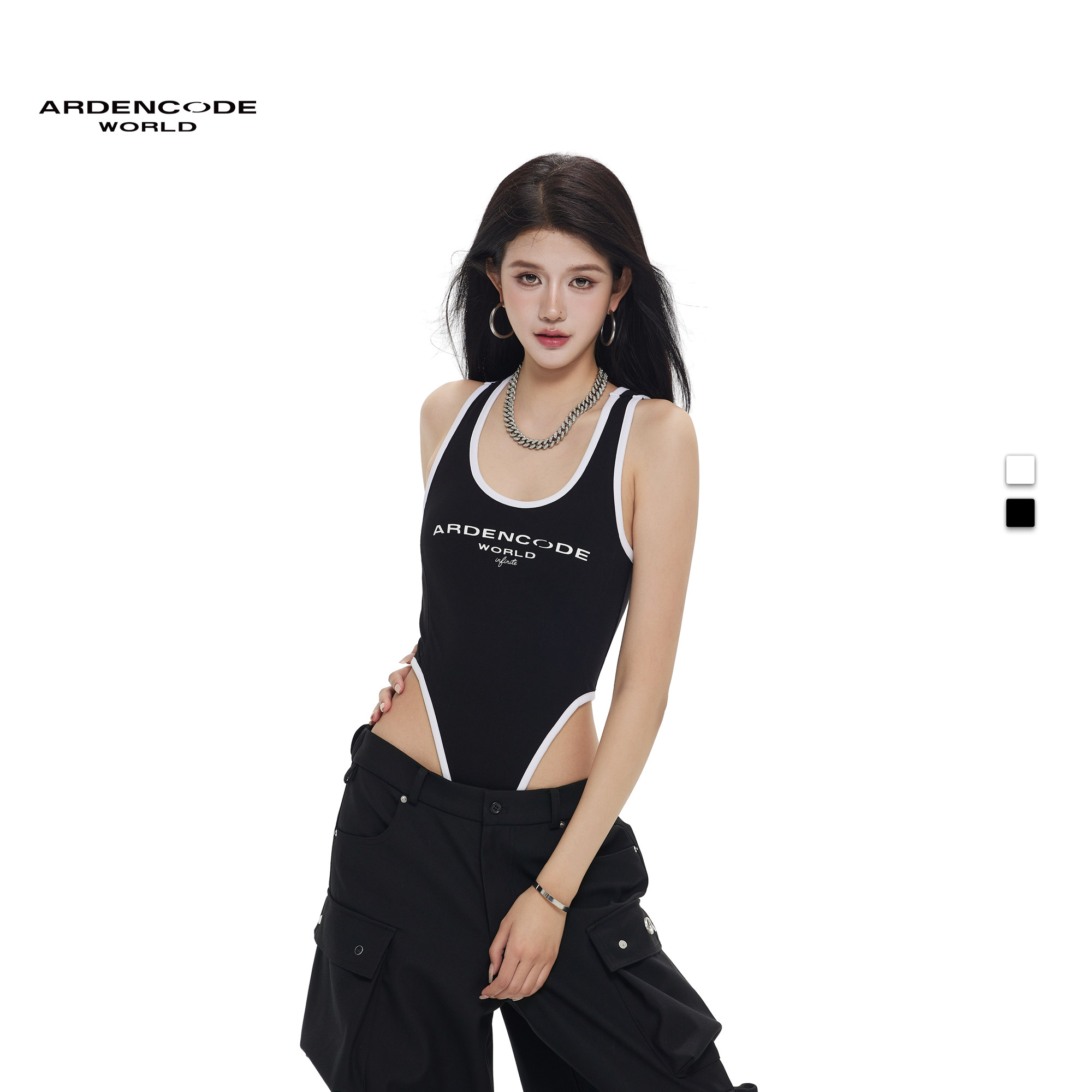ARDENCODE女款 无限印花 撞色辣妹性感紧身弹力修身打底连体背心