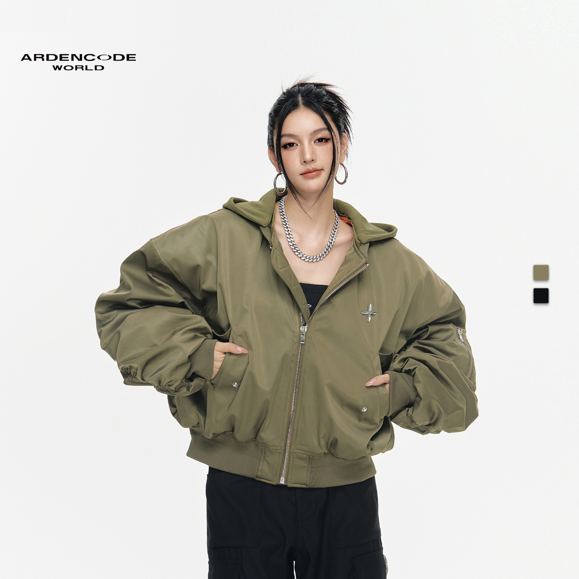 ARDENCODE男女基础款可拆卸连帽MA1大宽松短款棒球飞行员夹克外套