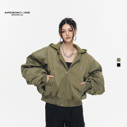 ARDENCODE男女基础款可拆卸连帽MA1大宽松短款棒球飞行员夹克外套