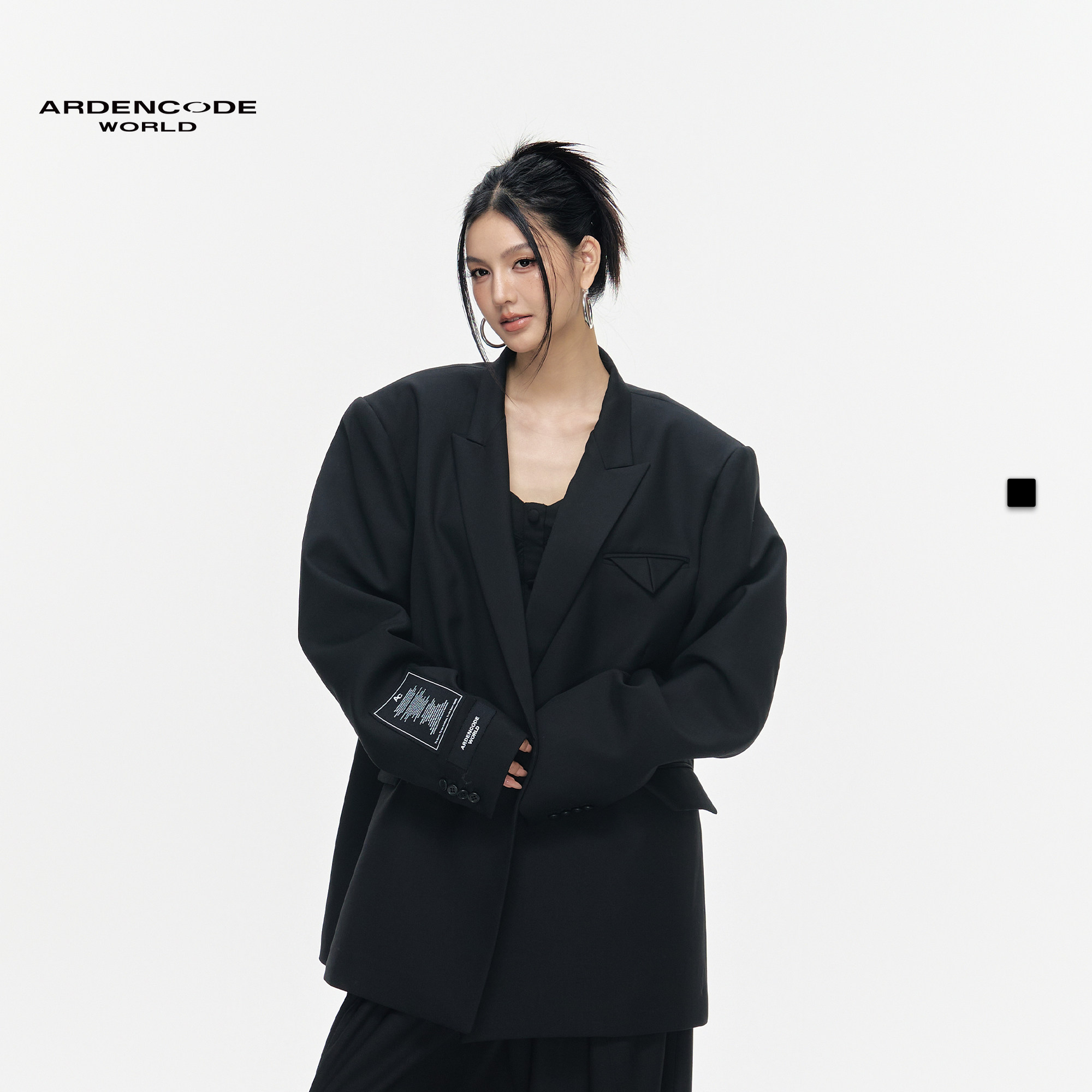 ARDENCODE男女基础款 贴布宽肩宽松混纺双排扣直筒西装外套X5版型