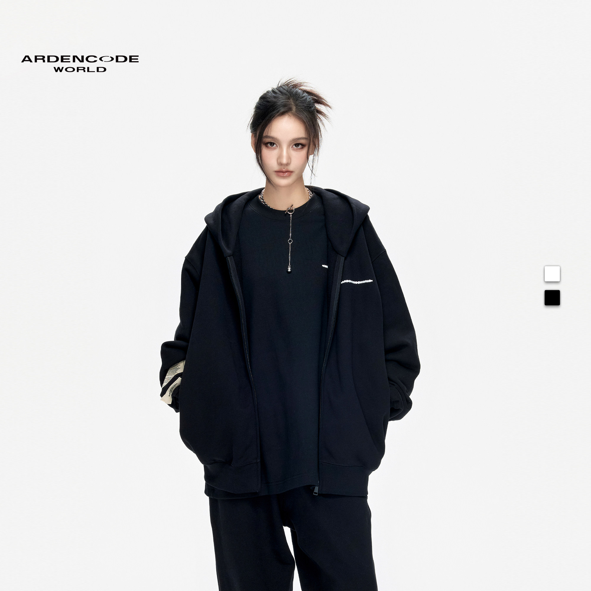 ARDENCODE明星同款男女拉链大宽松开衫纯棉卫衣连帽外套 H1版型