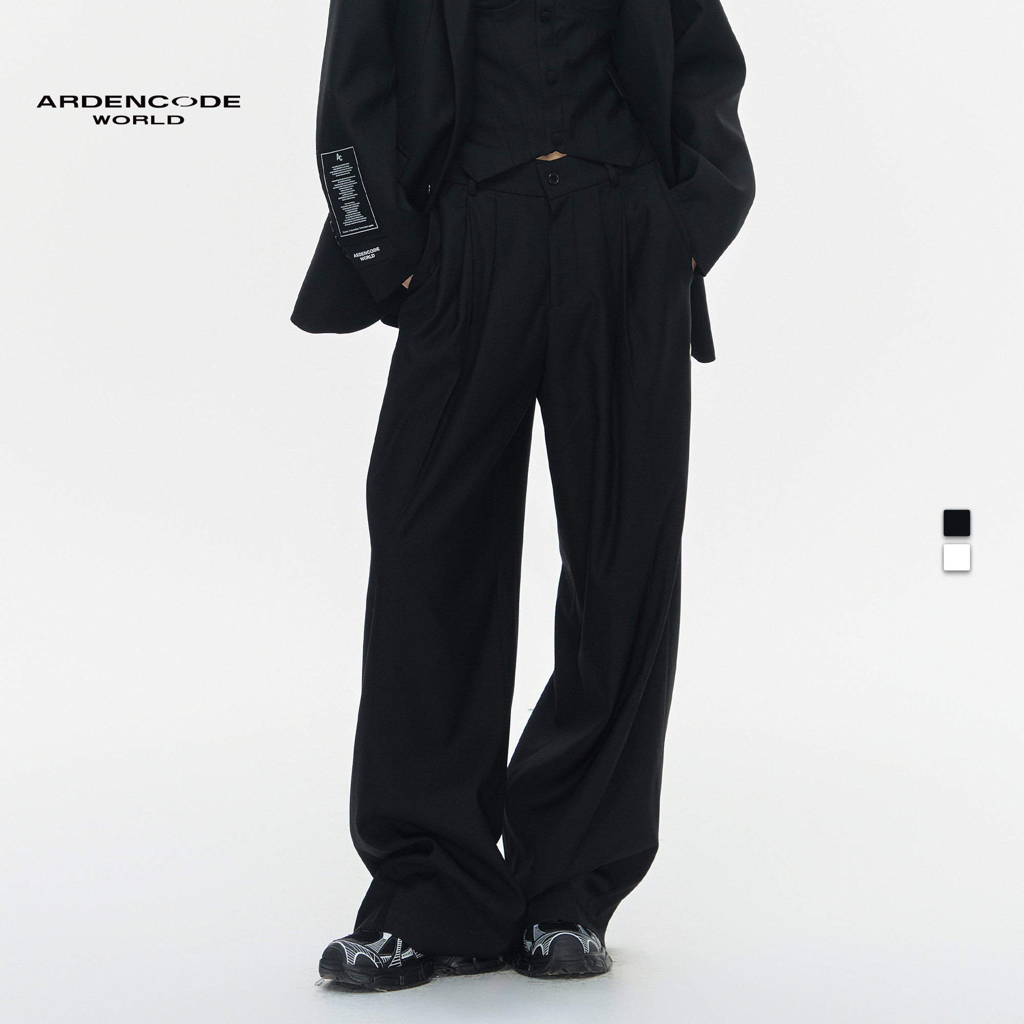 ARDENCODEWORLD 男女基础款刺绣贴布 超大宽松中腰阔腿西裤长裤