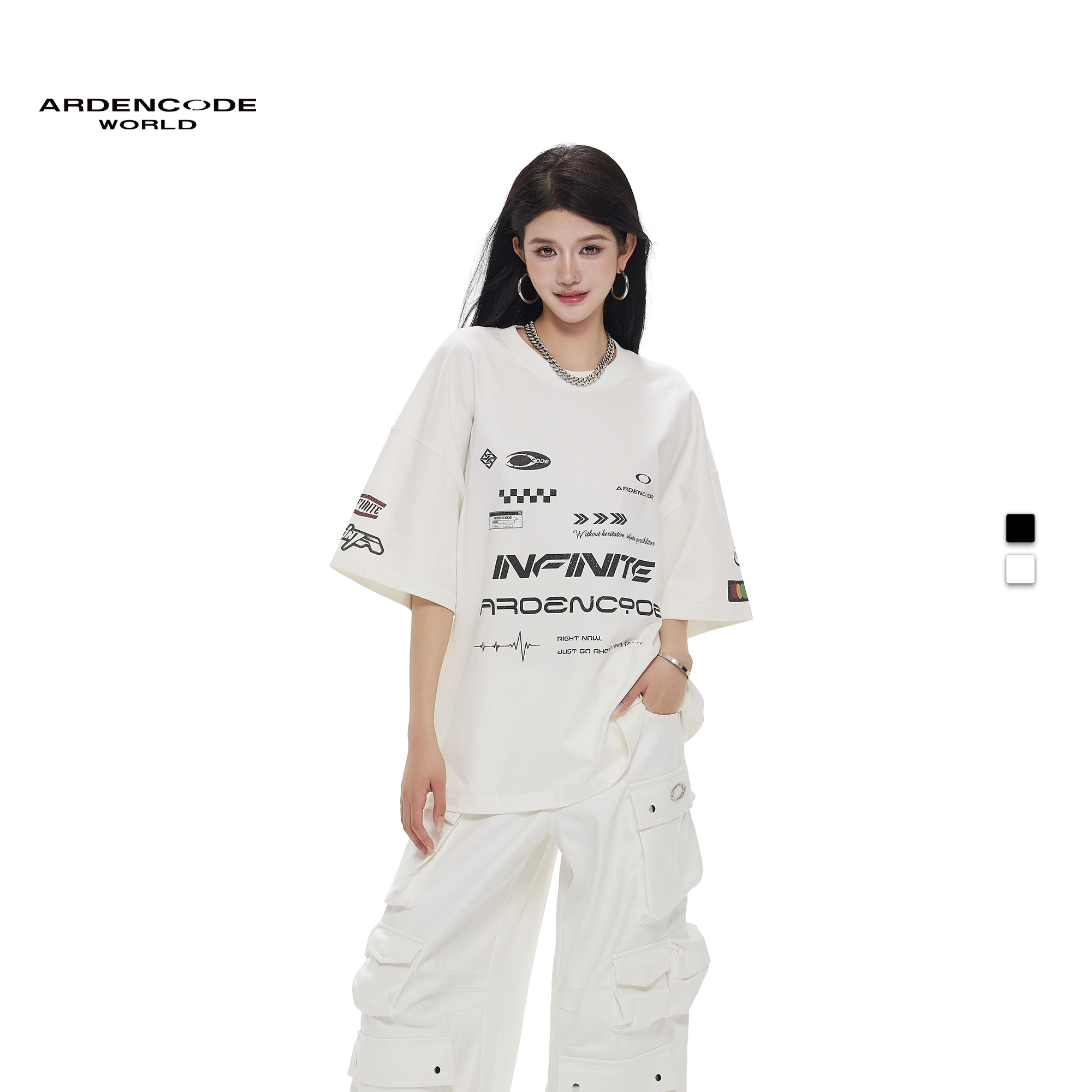 ARDENCODE男女同款美式赛车风印花宽松圆领320G纯棉短袖T恤T8版型