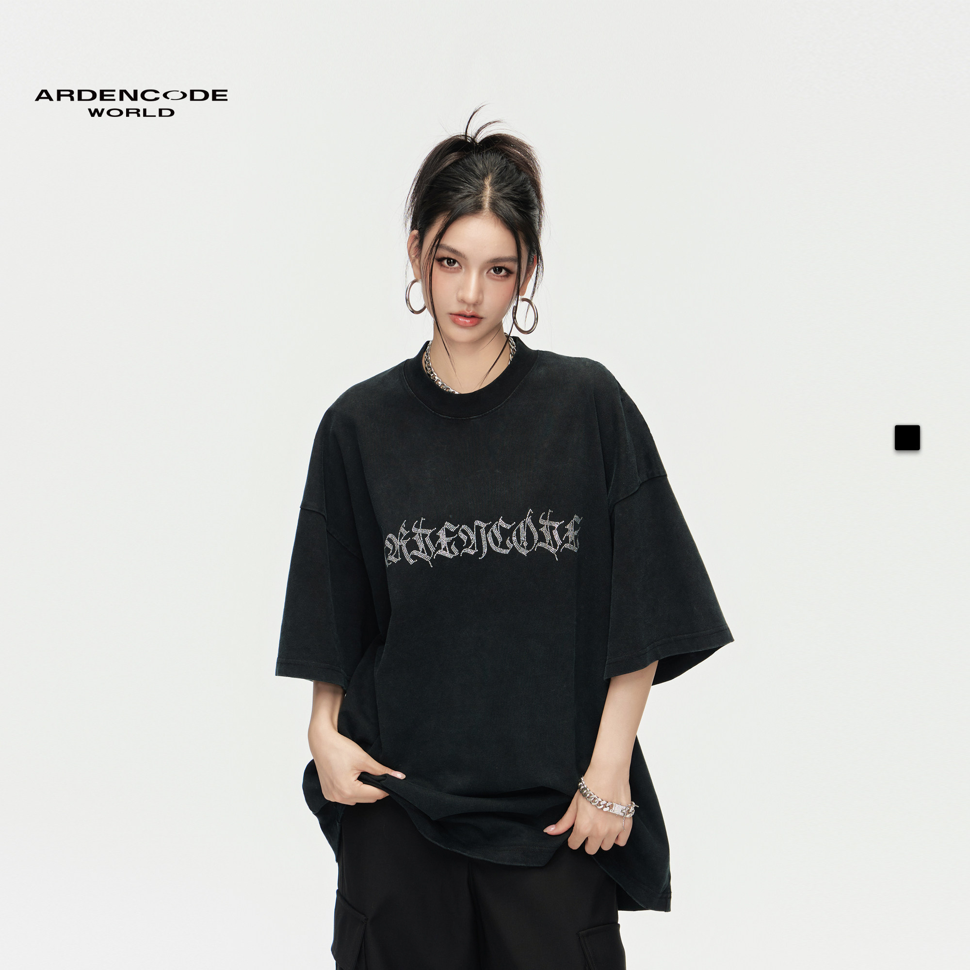 ARDENCODE男女水洗做旧大宽松圆领重磅320G纯棉针织短袖T恤T4版型