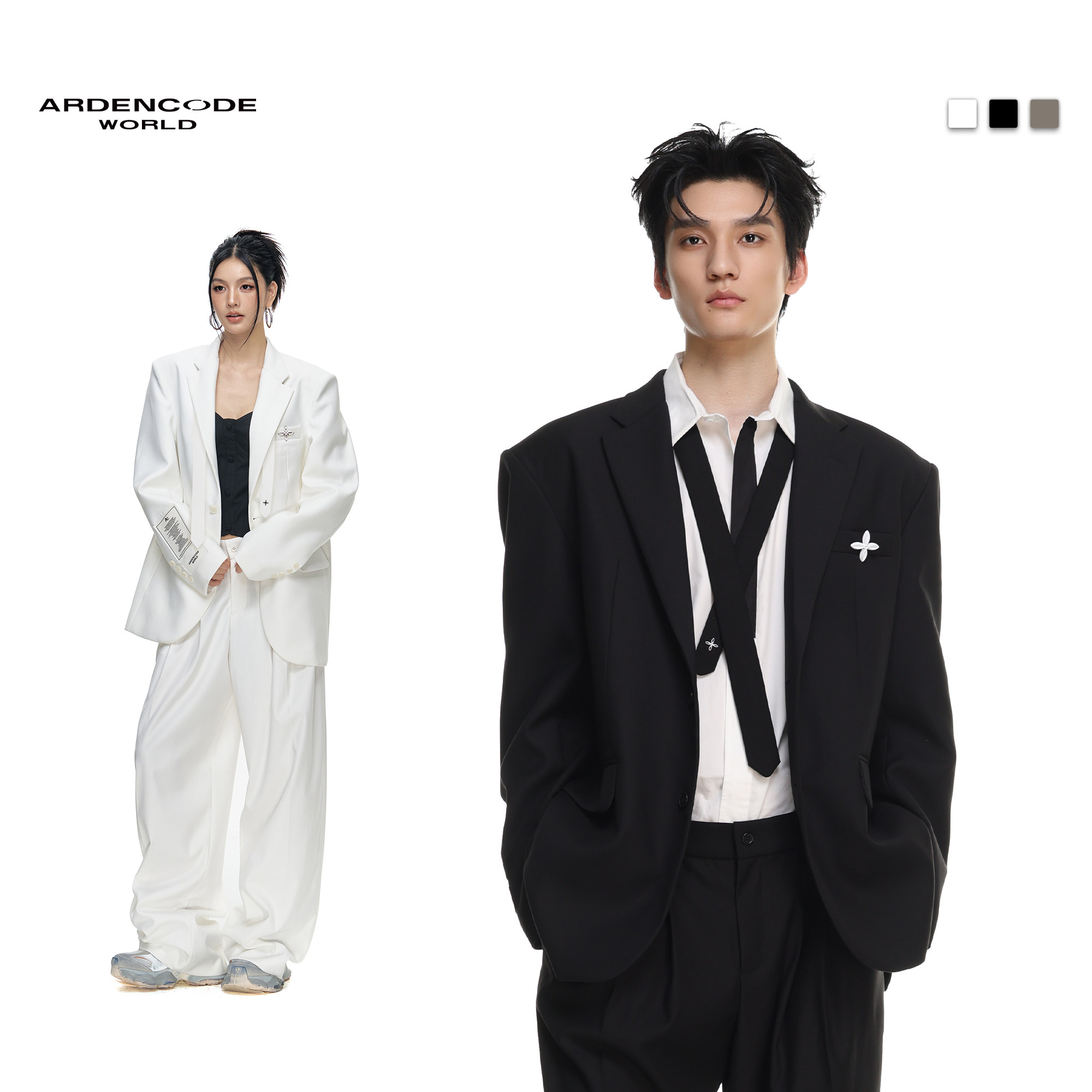 ARDENCODE男女基础款 贴布胸针宽肩大宽松混纺直筒西装外套X1版型