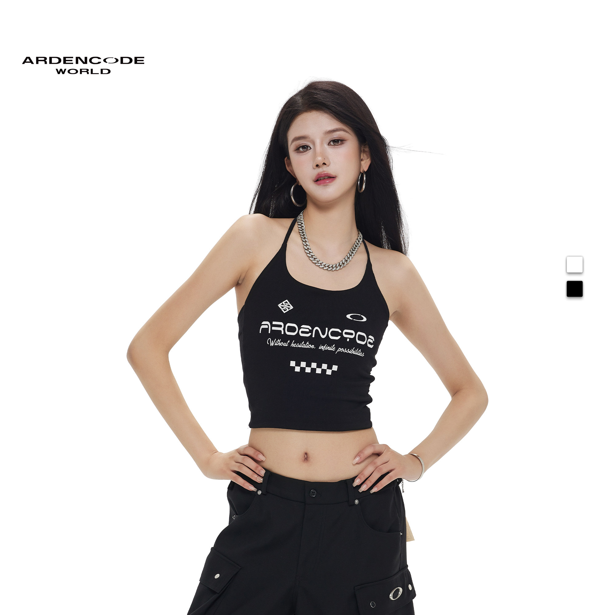 ARDENCODE女款 无限 印花 撞色性感紧身弹力修身露背绑带吊带背心