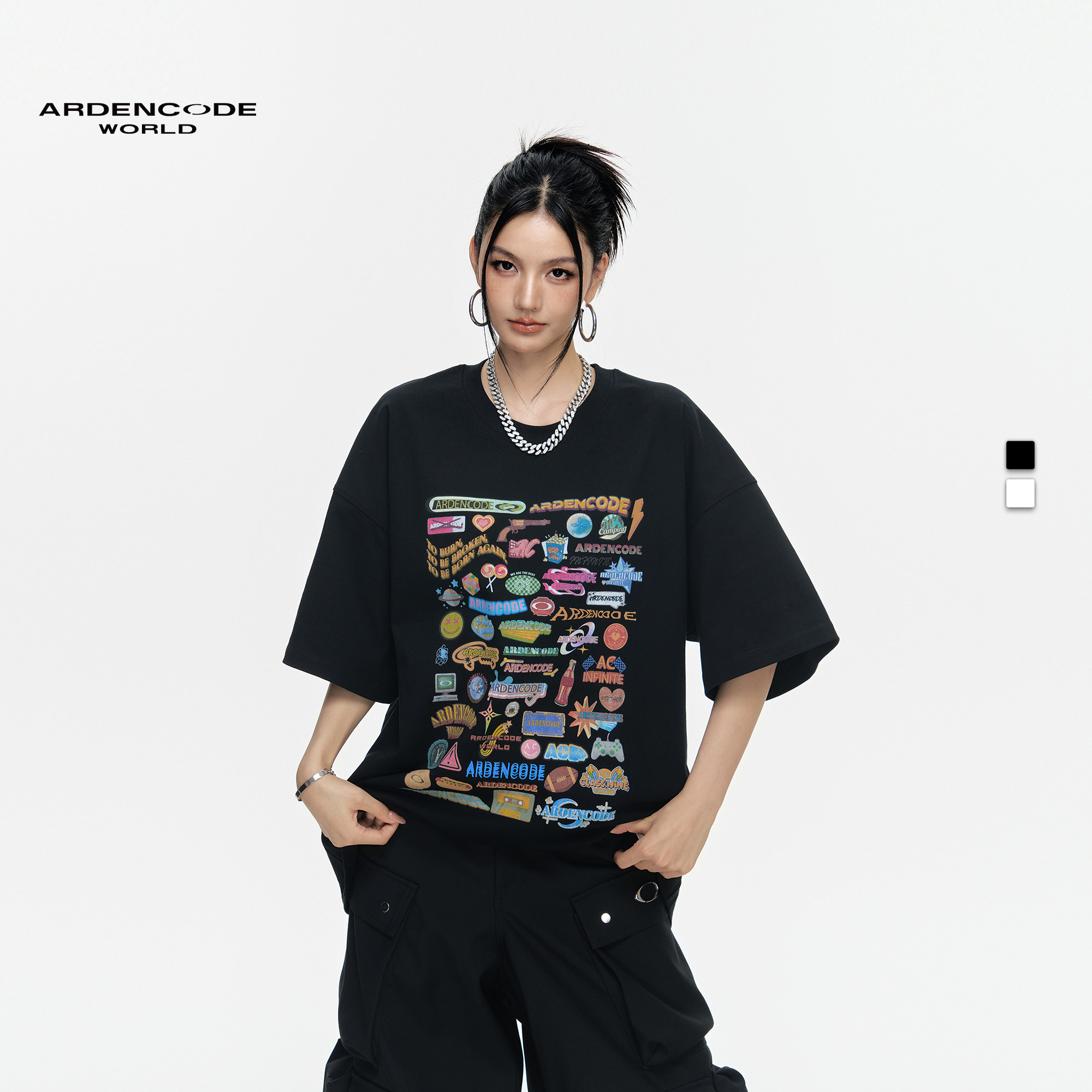 ARDENCODE男女 做旧涂鸦印花 宽松圆领320G纯棉针织短袖T恤T8版型