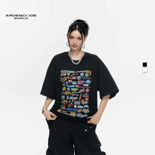 ARDENCODE男女 做旧涂鸦印花 宽松圆领320G纯棉针织短袖T恤T8版型