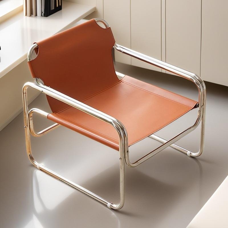 中古设计师马鞍皮休闲椅客厅阳台轻奢靠背躺椅简约现代单人沙床笠