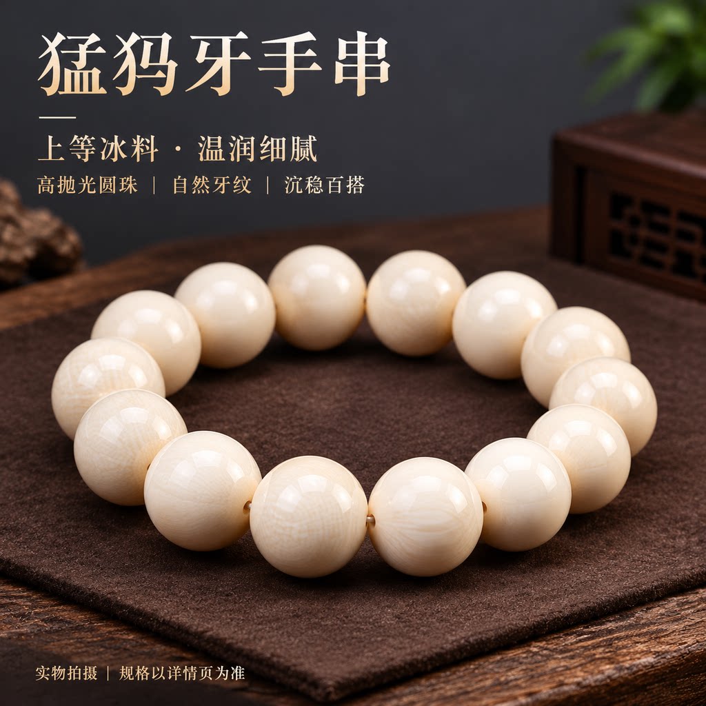 天然猛犸牙冰料满纹108手串