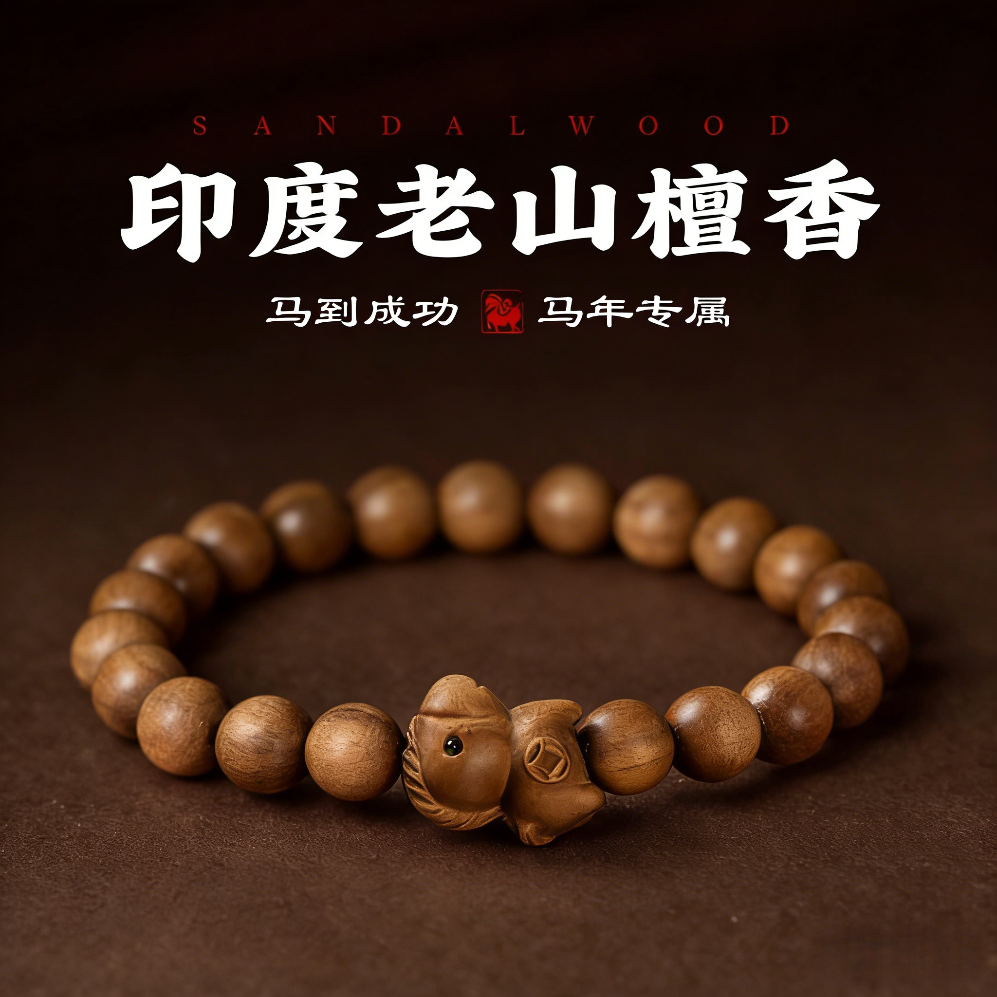 印度老山檀香木佛珠手串马年专属