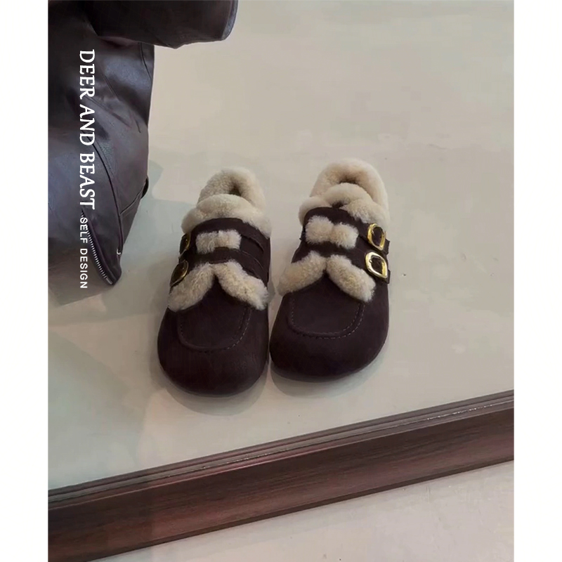 羊皮版韩版厚底圆头一脚蹬勃肯鞋