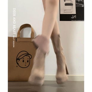 辣妹防水台高跟靴子女2025新款小个子粗跟气质绒面短靴11厘米增高