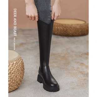 小个子长筒150不过膝内增高长靴女秋冬季 加绒骑士靴子V口高筒中筒