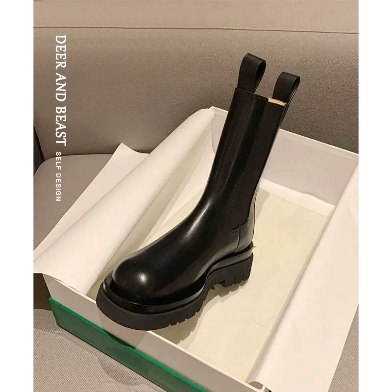 烟筒mona同款真皮厚底英伦风显瘦