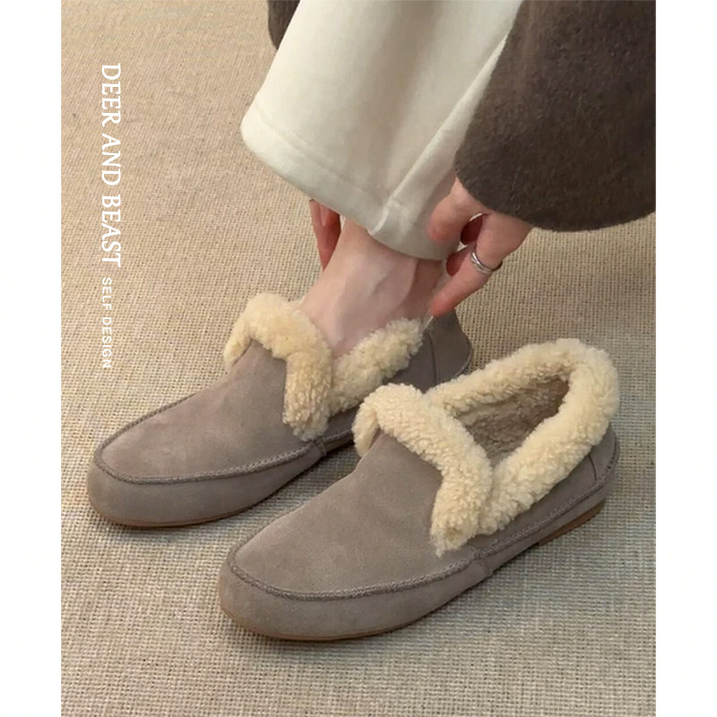 牛皮款~真皮一脚蹬勃肯乐福鞋女毛毛鞋保暖单鞋豆豆鞋加绒雪地靴,女鞋,勃肯鞋/软木鞋,淘宝优惠券,粉丝福利购,淘宝优惠卷