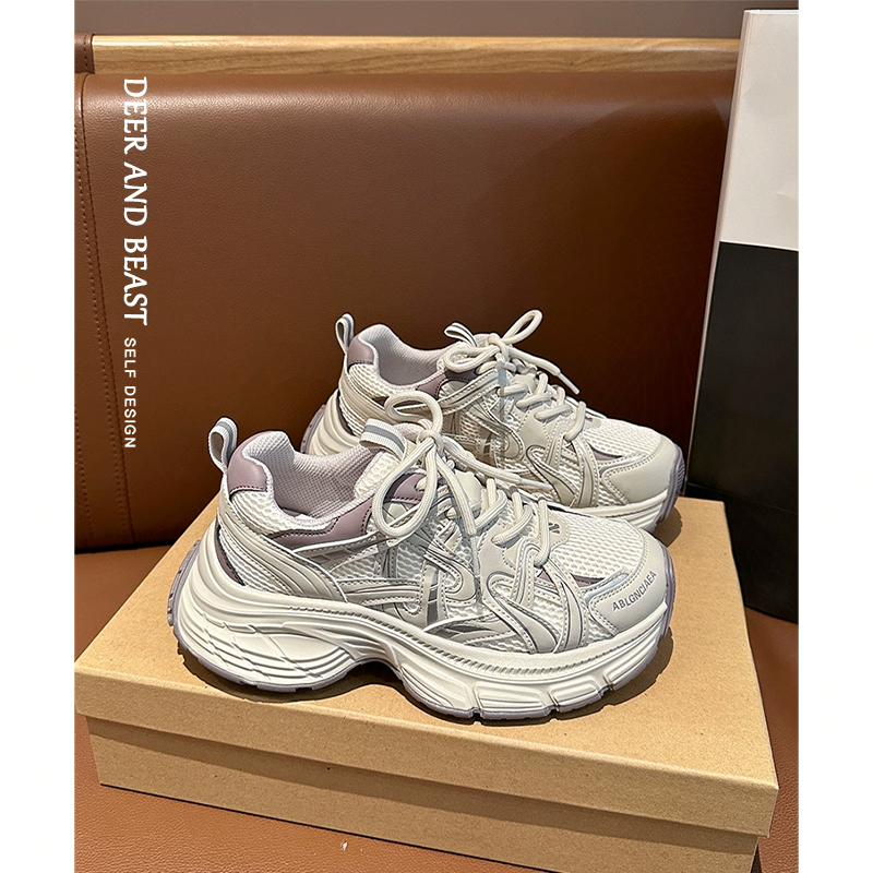 真皮厚底老爹鞋女2025春季新款