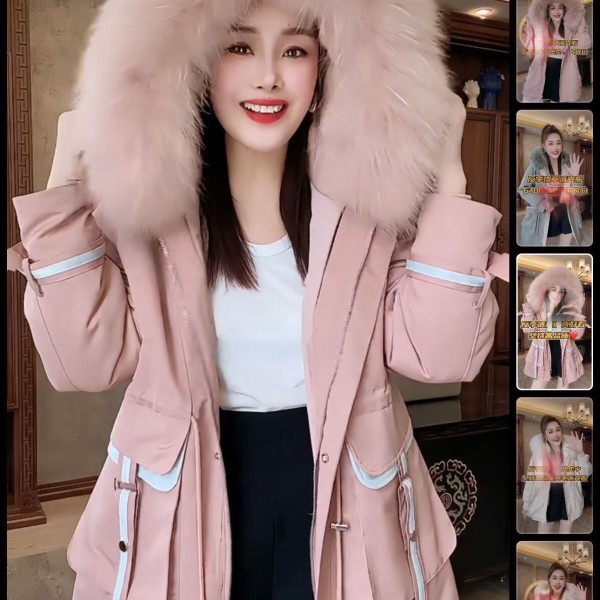(花千骨)2025海宁新款韩版可拆卸兔毛内胆冬季洋气百搭派克服