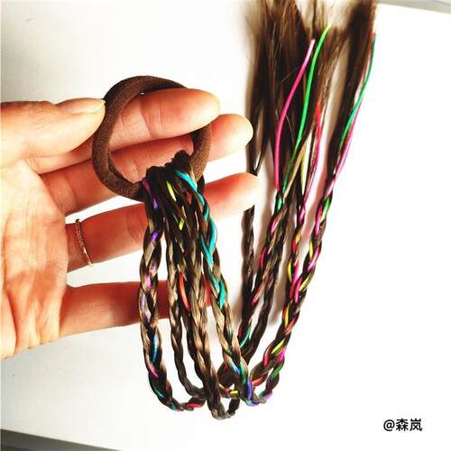 网红甜酷彩色马尾假发辫可爱发辫七彩发饰头饰头绳麻花编发自然