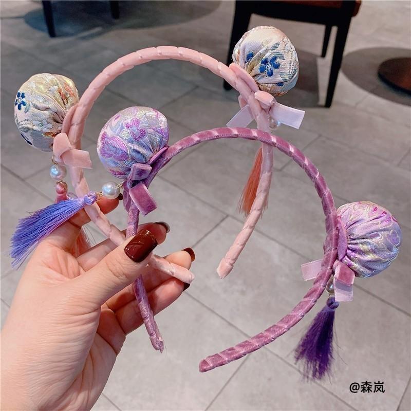 宝宝中国风头饰红色流苏圆球发箍幼儿周岁礼服搭配可爱装饰头箍图片