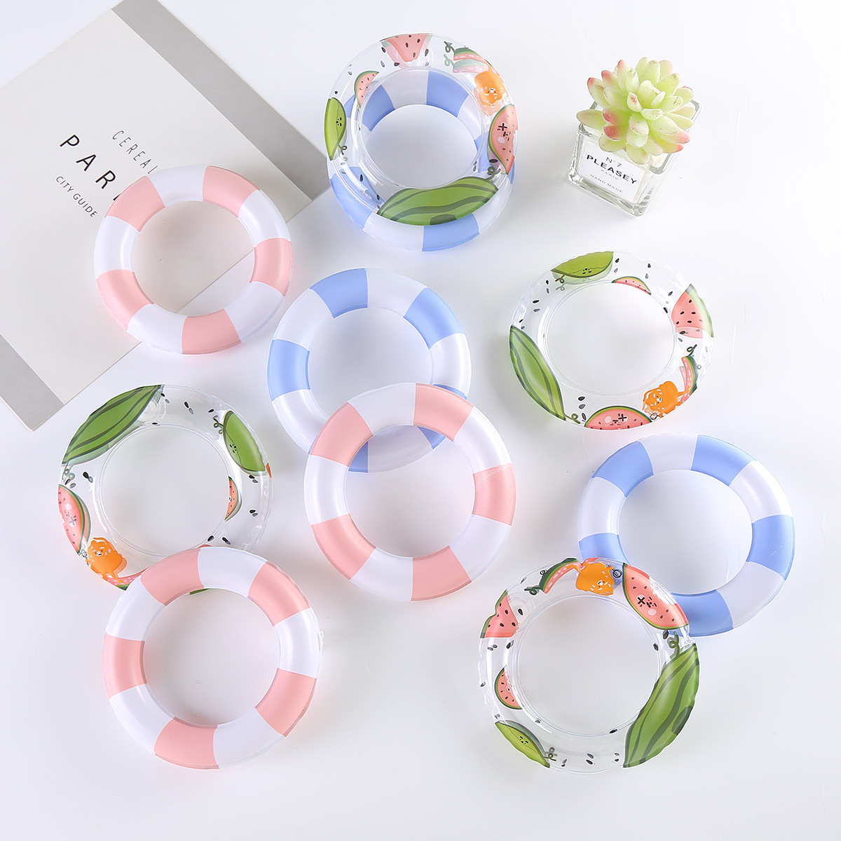 装饰迷你泳圈鱼缸摆件底座奶茶杯托多功能西瓜冰淇淋充气可爱饰品