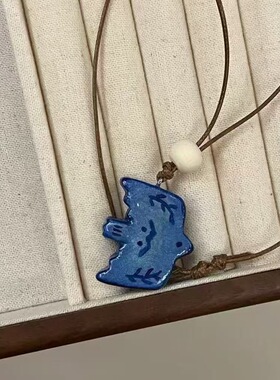复古毛衣链自由项链挂绳蓝色蓝色小鸟项链手工小红书同款好寓意