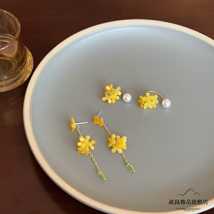 新款 金秋小众耳钉贵气长款仙气原创相思耳饰温柔油画风送女友耳