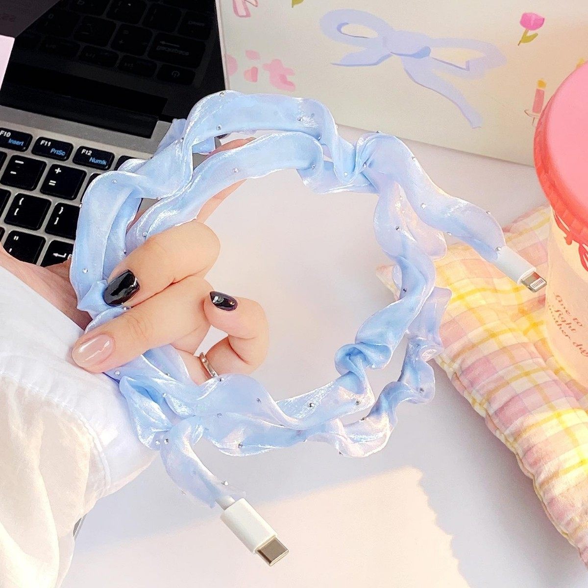 数据线数据线套超仙type雪纺布料快充头气质简约手机头法式,收纳整理,理线器/集线器/绕线器,淘宝优惠券,粉丝福利购,淘宝优惠卷