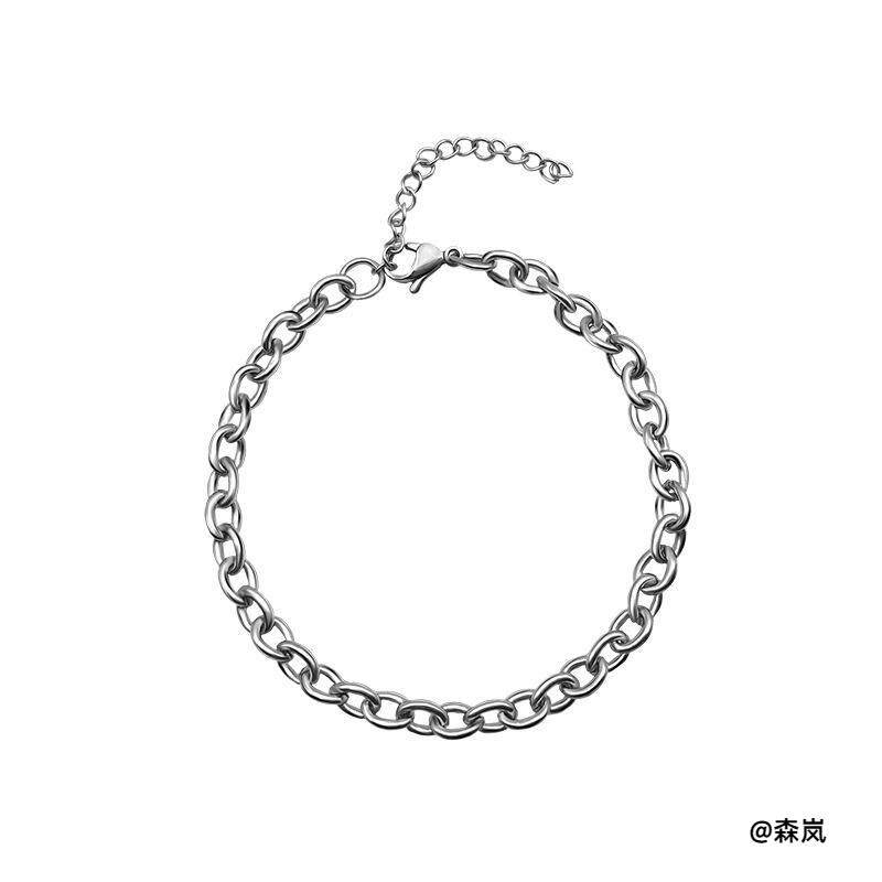 冷淡风银色椭圆金属裸链自带调节尾链简约通勤细款手链单链