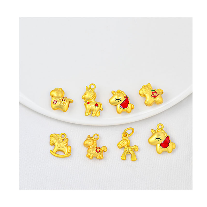 生肖马系列diy配件金色木马手串金色小马吊坠滴油古法挂饰材料