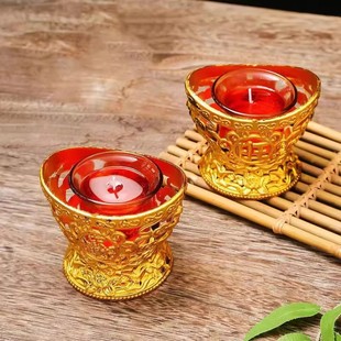 红色供奉节庆烛台元宝蜡烛台酥油元宝可燃3小时家用喜庆无烟蜡烛