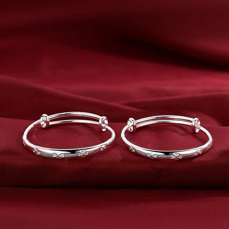 漂亮满月新生礼物镯子婴儿蝴蝶结女手链镯子镀银手镯周岁礼宝宝