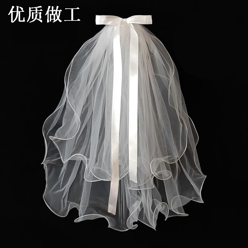 发卡小头纱结婚登记拍照头纱蓬蓬纱蝴蝶结领证登记民政局超仙头饰