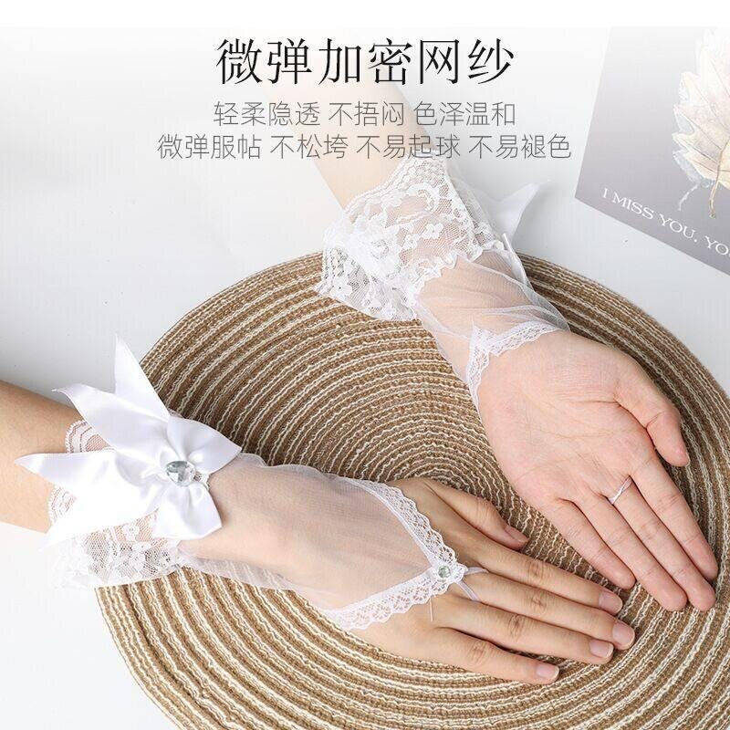 结婚手套cos蝴蝶结蕾丝薄仙女白色拍照新娘婚纱韩式生日网纱
