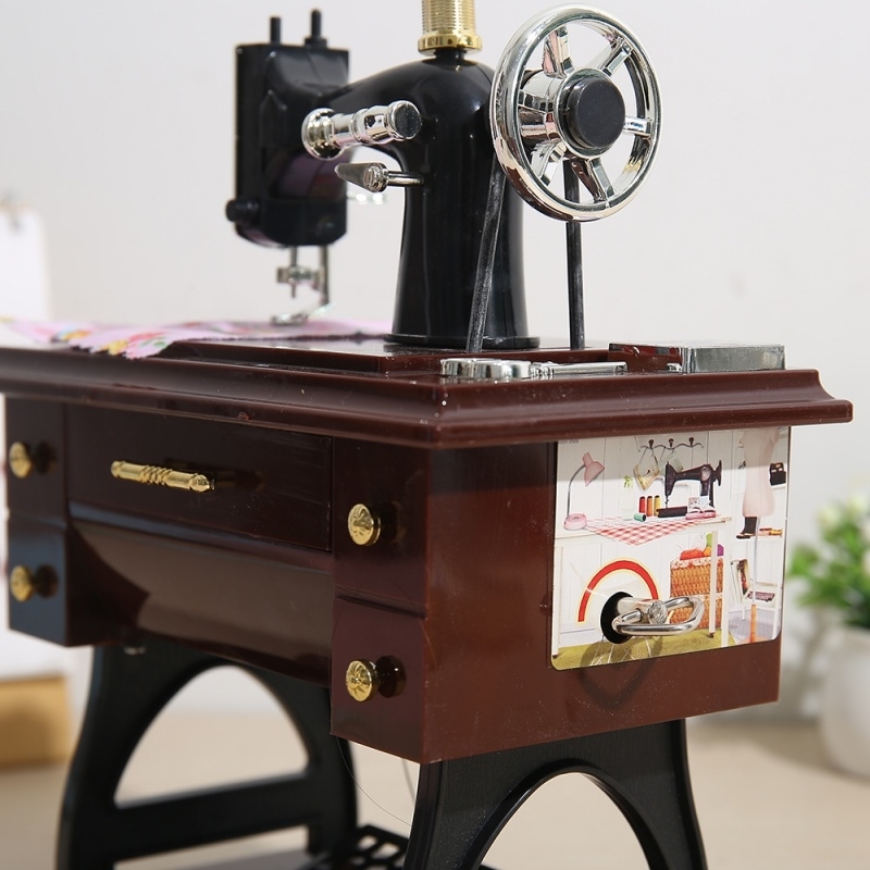 缝纫机复古音乐盒杂货服装店餐厅摆设迷你仿木礼品酒吧高档书柜