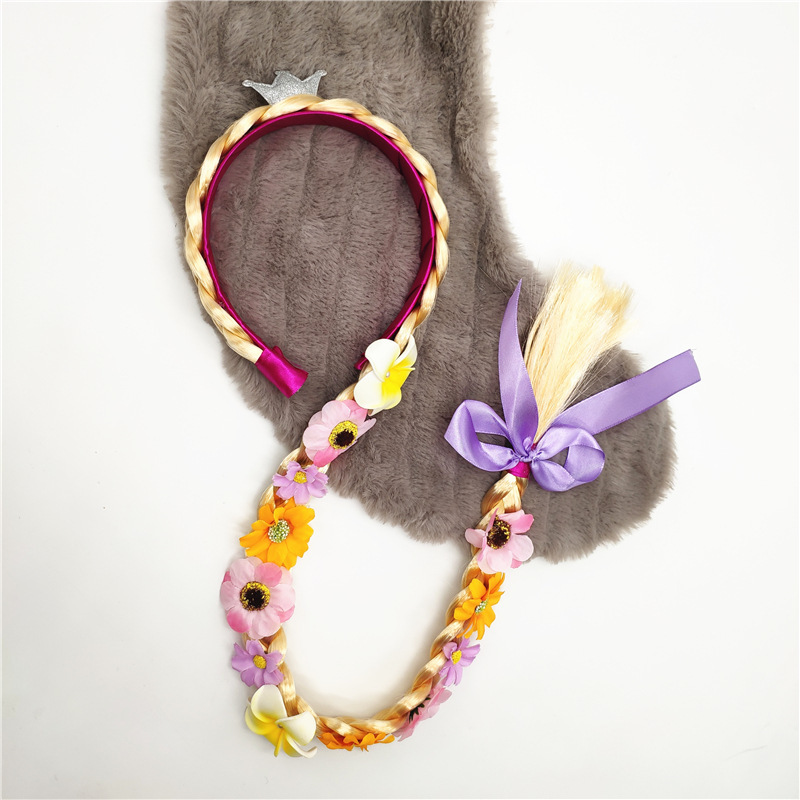 麻花发箍乐佩假发头饰辫子儿童长发公主卡通长辫子花朵发饰皇冠