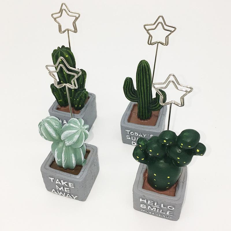 名片绿植留言夹摆件创意便条支架标签小夹子个性仙人掌照片夹办公
