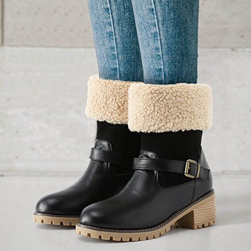 Women Female Winter Shoes Fur Warm Snow Boots Square heels