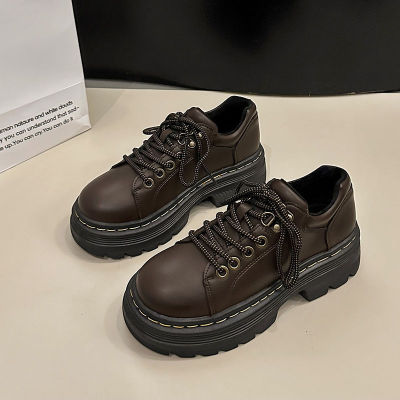 英伦风小皮鞋女2025新款秋冬季加绒厚底系带乐福鞋配裙子复古单鞋