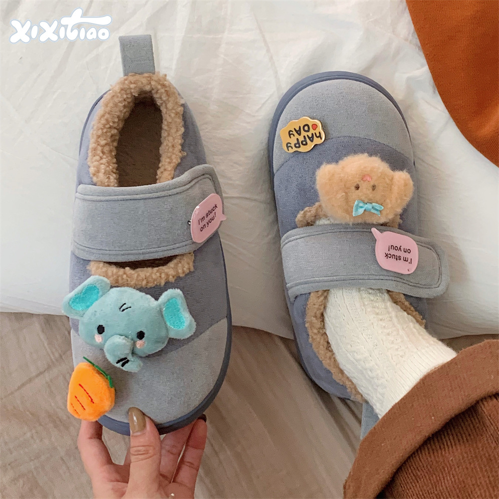 户外休闲创意魔术贴勃肯鞋舒适趣味小象2025新款网红女拼色棉鞋冬