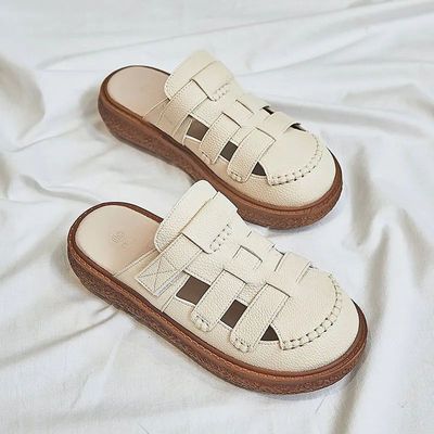 两穿镂空包头凉鞋女夏外穿2025新款洞洞厚底勃肯鞋34码罗马半拖鞋