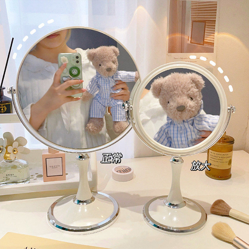 ins北欧风双面化妆镜网红复古桌面台式大号梳妆台镜子家用卧室女