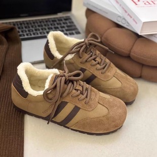 德训鞋女款冬季2023新款加绒勃肯鞋圆头丑萌鞋休闲运动毛毛阿甘鞋