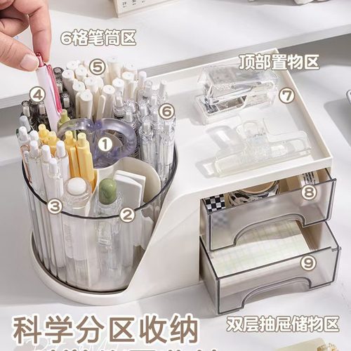 化妆品收纳盒梳妆台桌面旋转口红化妆刷收纳筒多功能眼影刷置物架